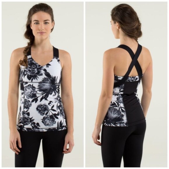 Lululemon Push Ur Limits Tank Black White Floral 6 - Picture 1 of 8